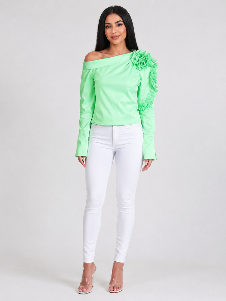 Mint One-Shoulder Ruffle Detail Top – VERDÉA