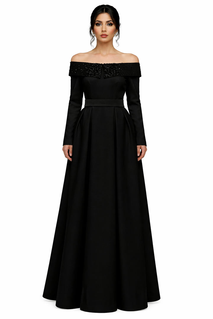 off-shoulder embellished gown with long sleeves – VESPERA-1