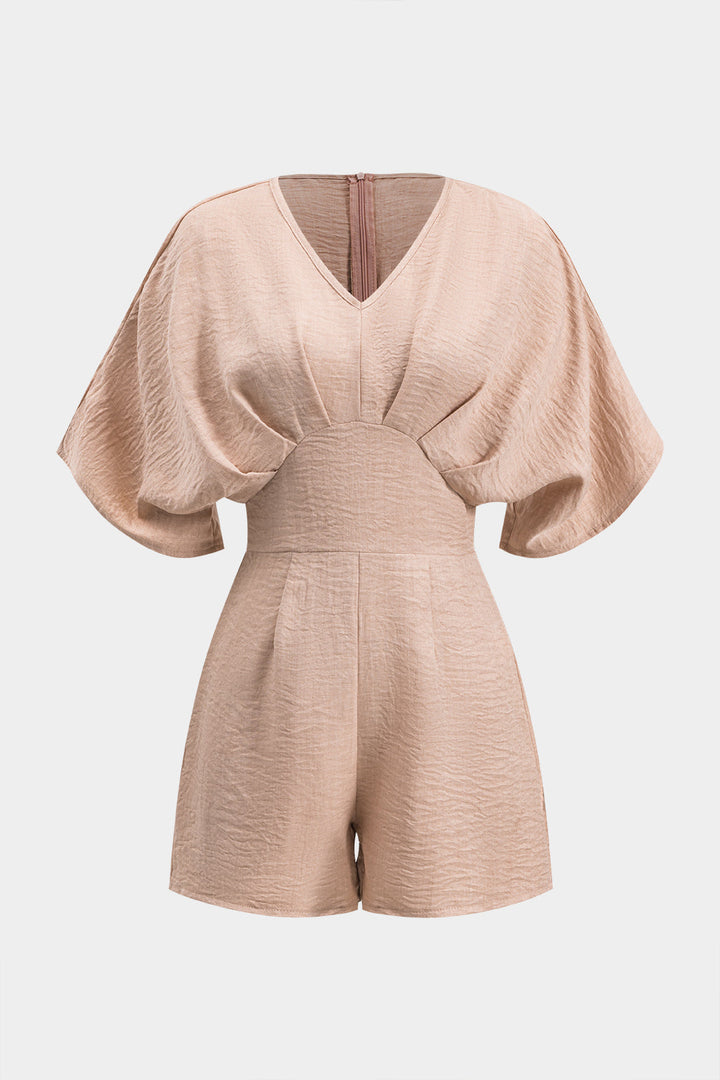 Ruched Zipper Short Sleeve Romper