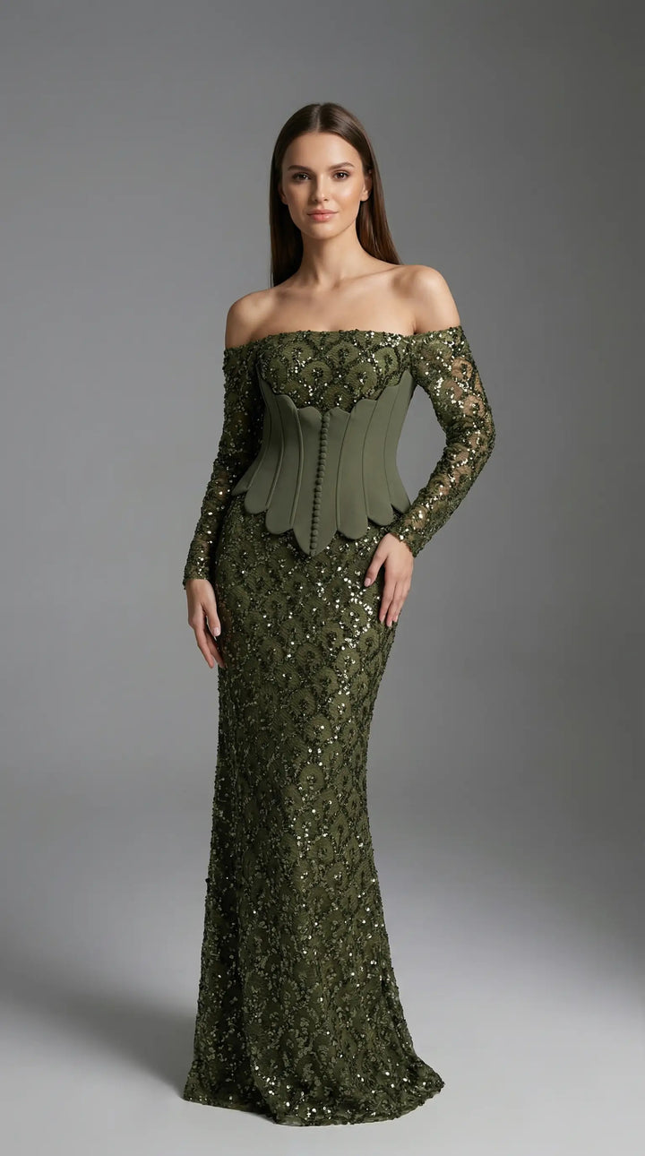 Sequined mermaid dress with corset waist details 2454- MALIYA