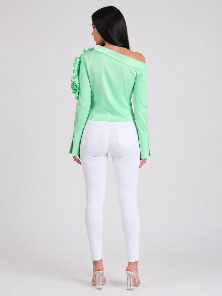 Mint One-Shoulder Ruffle Detail Top – VERDÉA