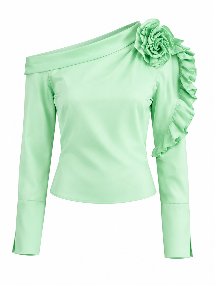 Mint One-Shoulder Ruffle Detail Top – VERDÉA