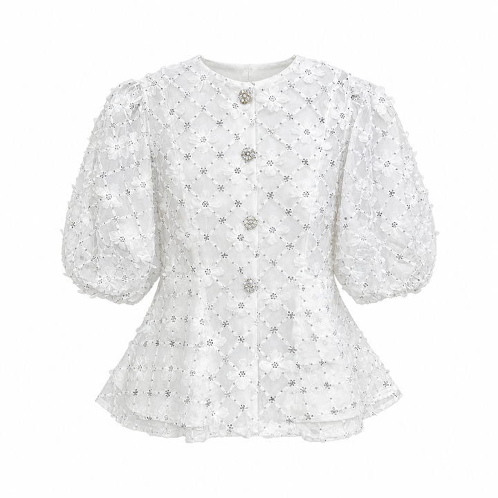 Blush Floral Embroidered Peplum Blouse – ROSÉLIA