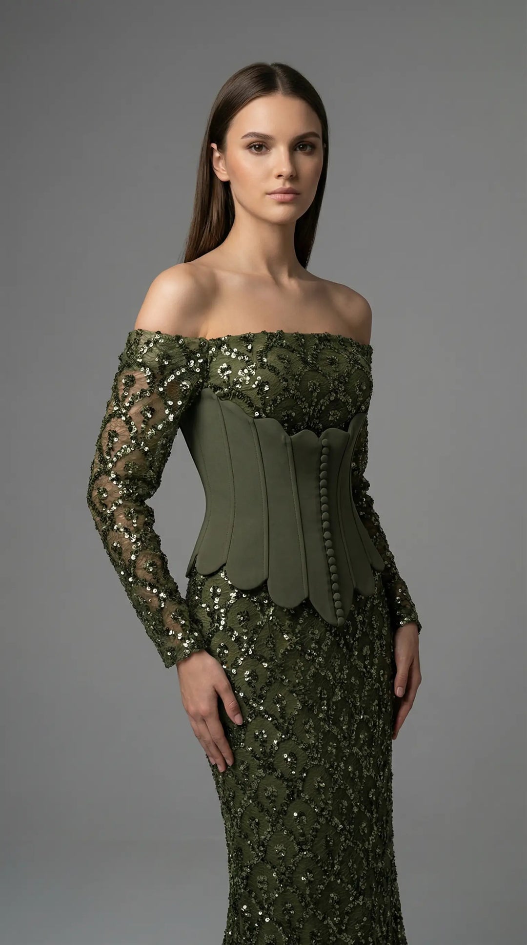Sequined mermaid dress with corset waist details 2454- MALIYA