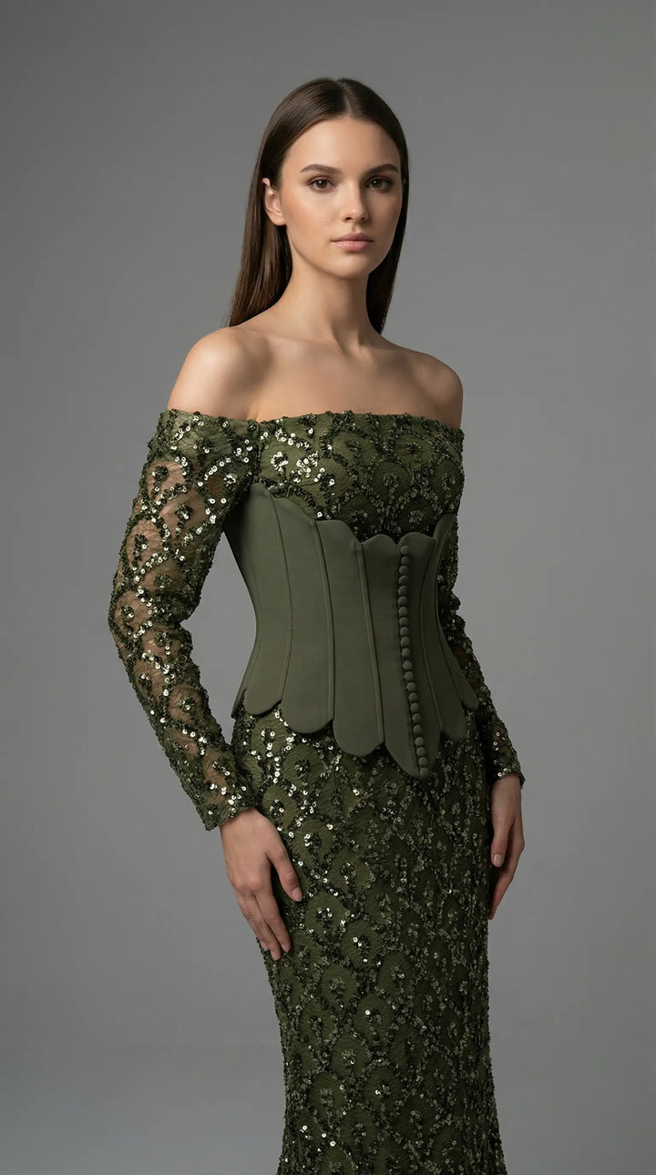 Sequined mermaid dress with corset waist details 2454- MALIYA