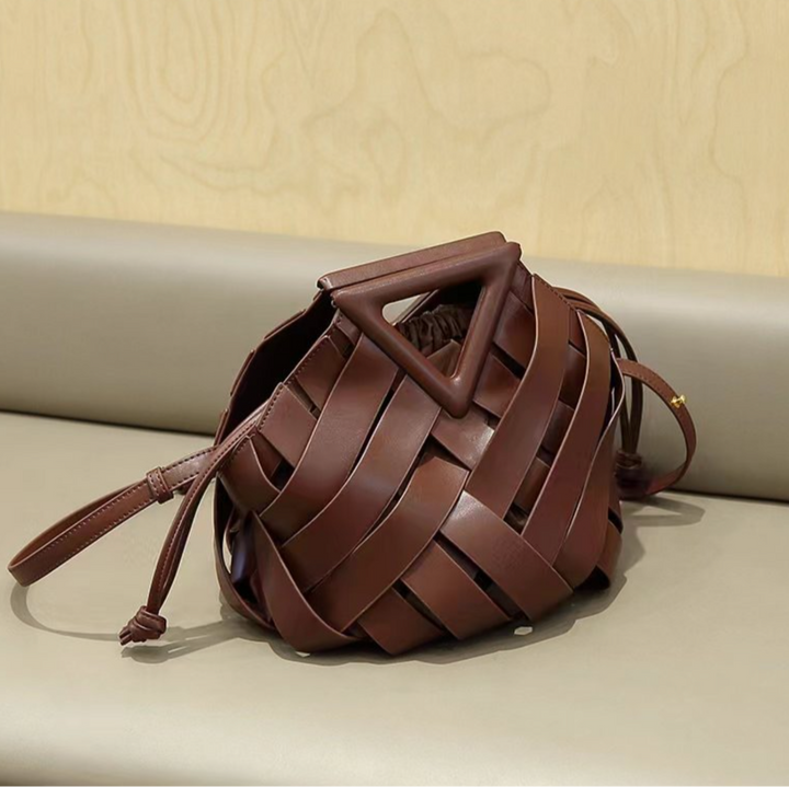 woven leather triangle-handle crossbody bag - Ahrana