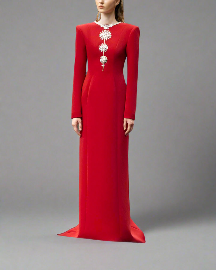 Long-sleeve column dress with crystal embellishments - Ashley