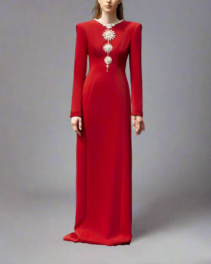 Long-sleeve column dress with crystal embellishments - Ashley