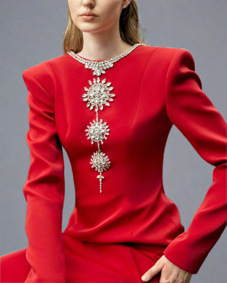 Long-sleeve column dress with crystal embellishments - Ashley