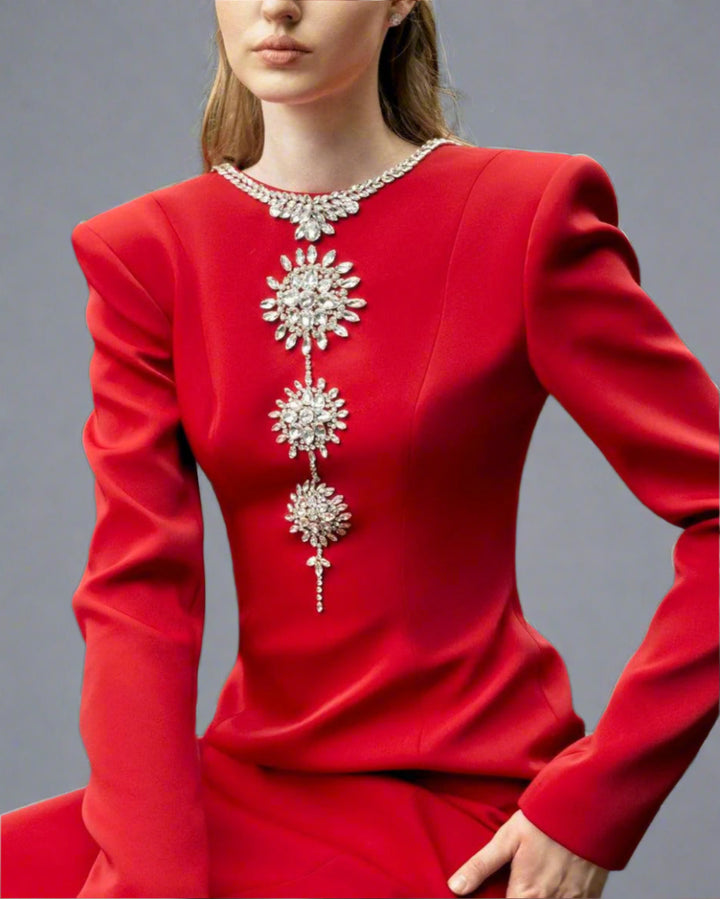 Long-sleeve column dress with crystal embellishments - Ashley
