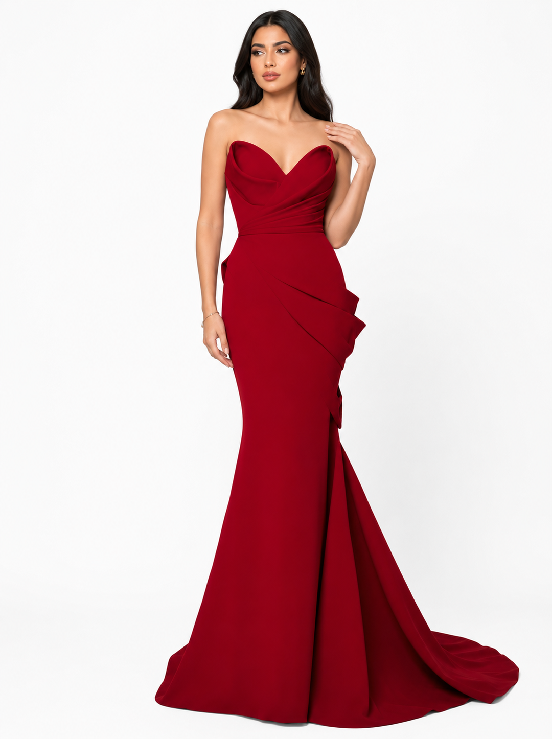 Strapless Draped Mermaid Gown - Crimson