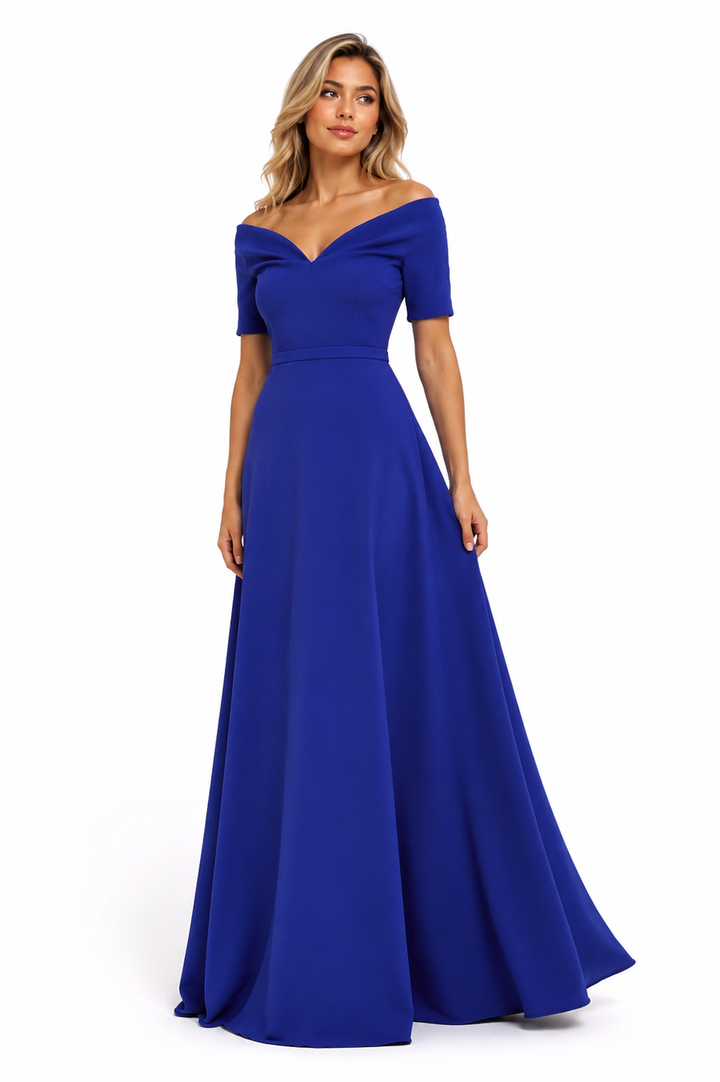 Off-Shoulder A-Line Maxi Dress – Cobalt