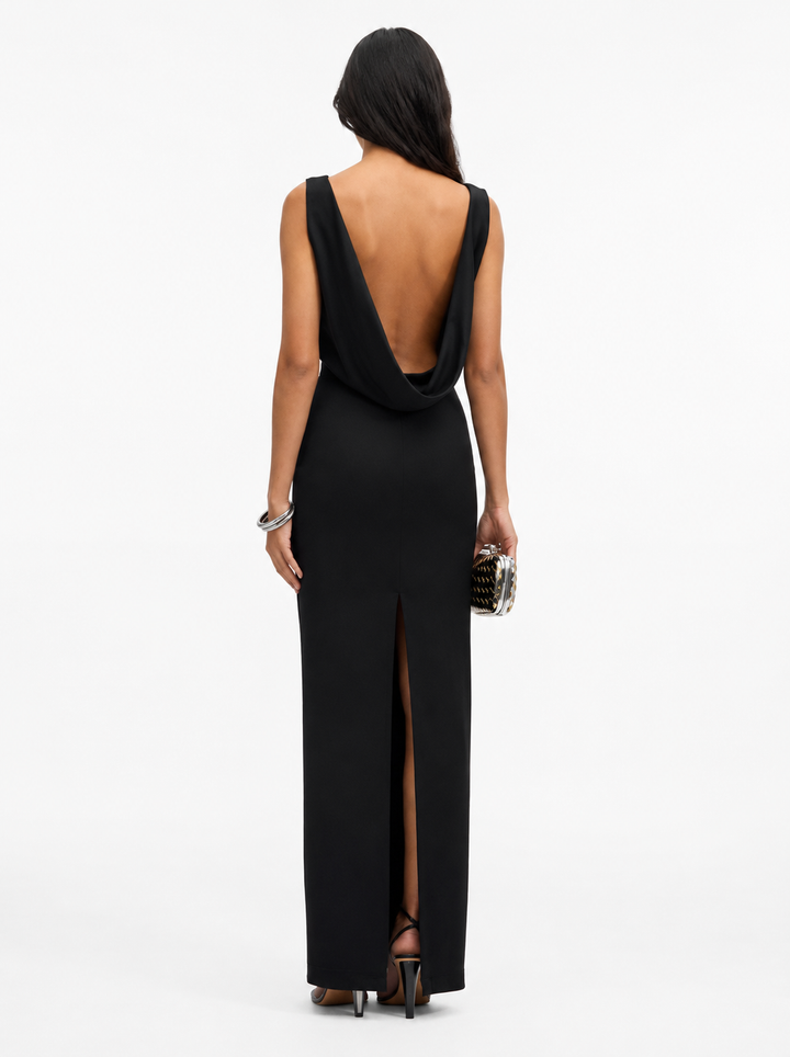 Satin-Bodice Column Gown – Noir