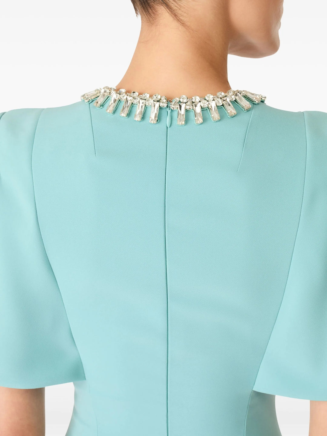 embellished neckline sheath dress with flutter sleeves – FEDAH