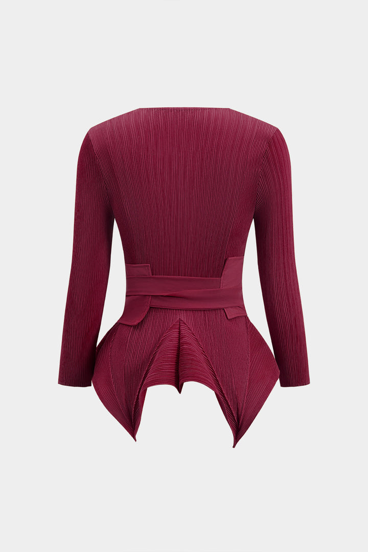 Tie Front Long Sleeve Top And Pleated Skirt Set