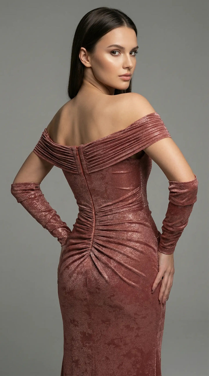A shimmering, off-the-shoulder evening dress embellished with crystals 2436- JOLII