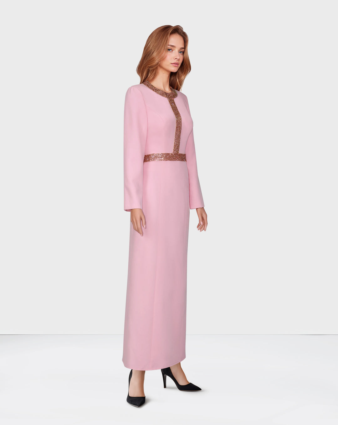 Tailored - beaded pink dress with ankle-length