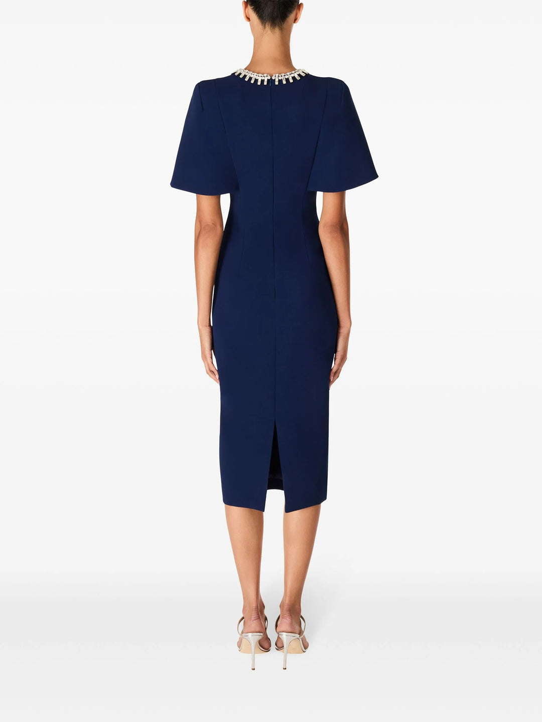 embellished neckline sheath dress with flutter sleeves – FEDAH