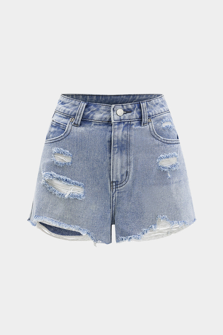 Denim Ripped High Waist Wide Leg Shorts