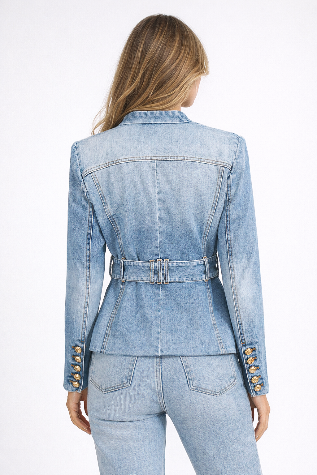 belted denim tailored jacket with utility pockets – AURELIA