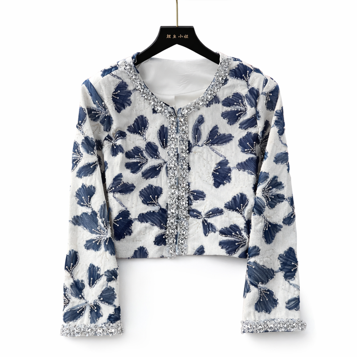 embroidered floral cropped jacket with crystal trim – AZURA