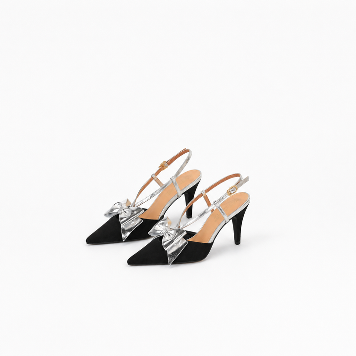 Bow Slingback Kitten Heels - Noir