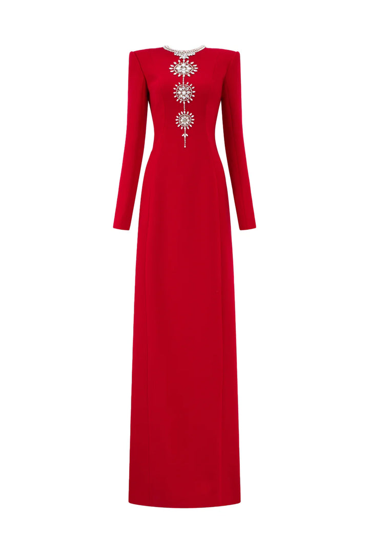 Long-sleeve column dress with crystal embellishments - Ashley