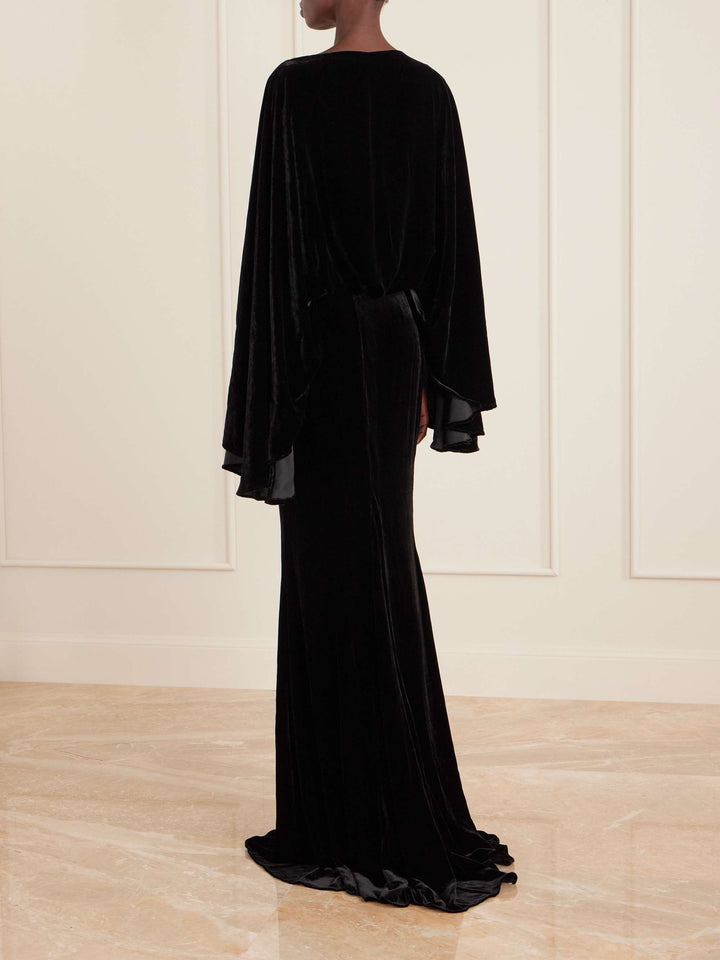 velvet gown with draped cape overlay – NOIR