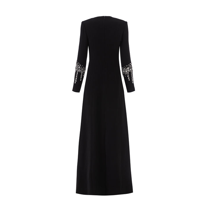 long sleeve column dress with embellished neckline and cuff details – GLIMMER