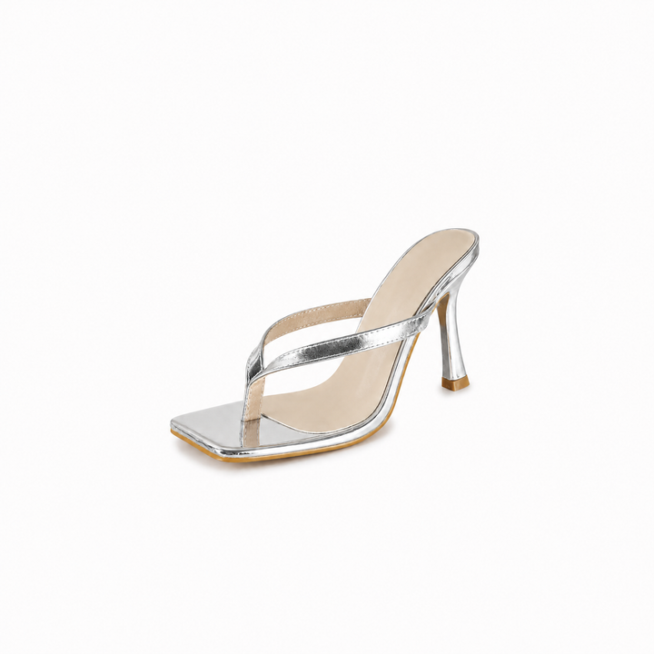 Square-Toe Thong Heeled Mules – Mocha