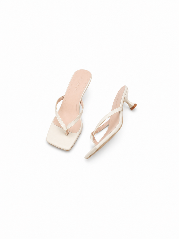 Chic White Square-Toe Kitten Heel Thong Sandals – Nova