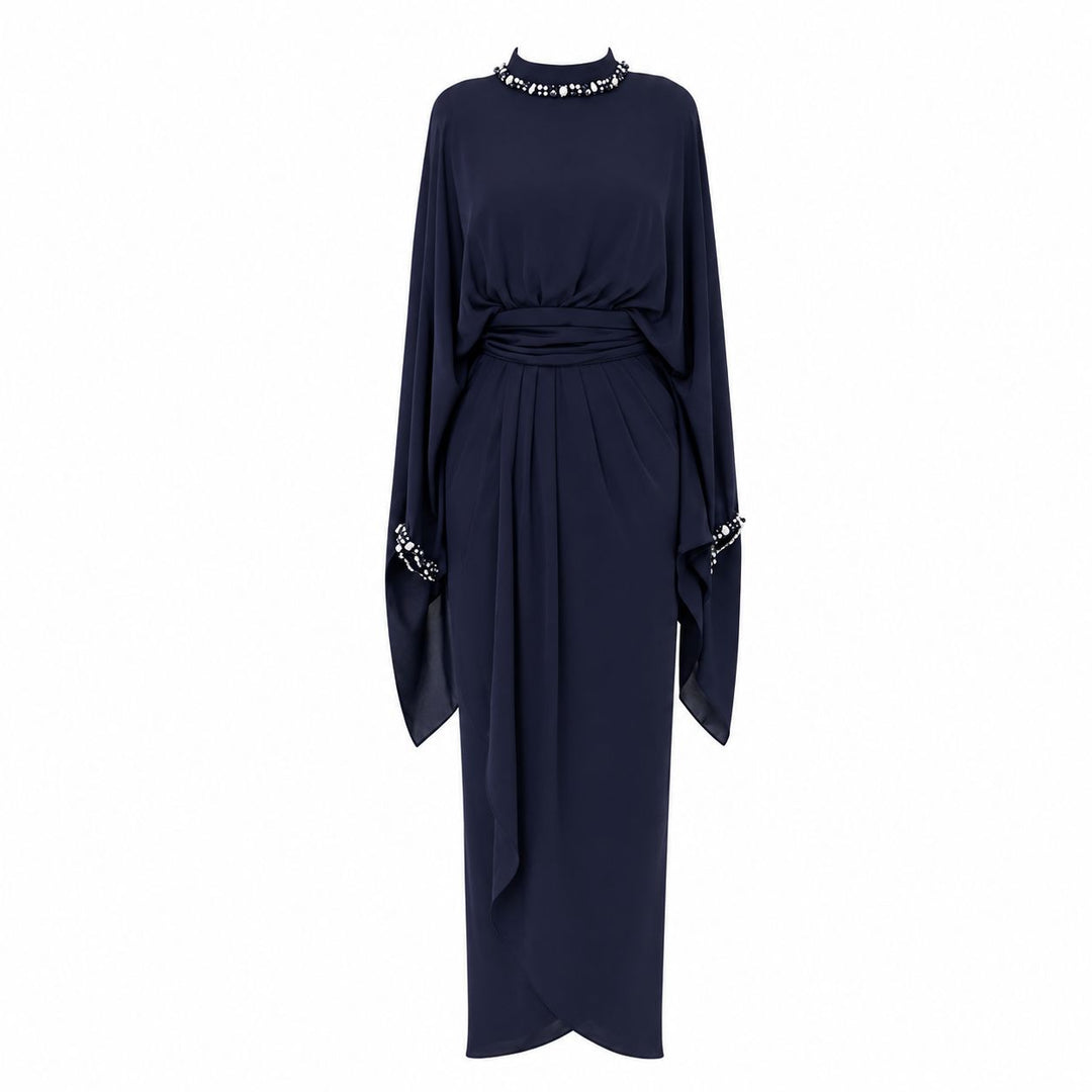 Crystal Collar Draped Maxi Dress - Grace