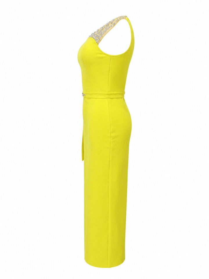 Crystal Embellished One-Shoulder Midi Dress - Radiance