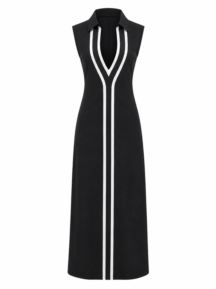 Elegant Contrast Trim Midi Dress - Modern
