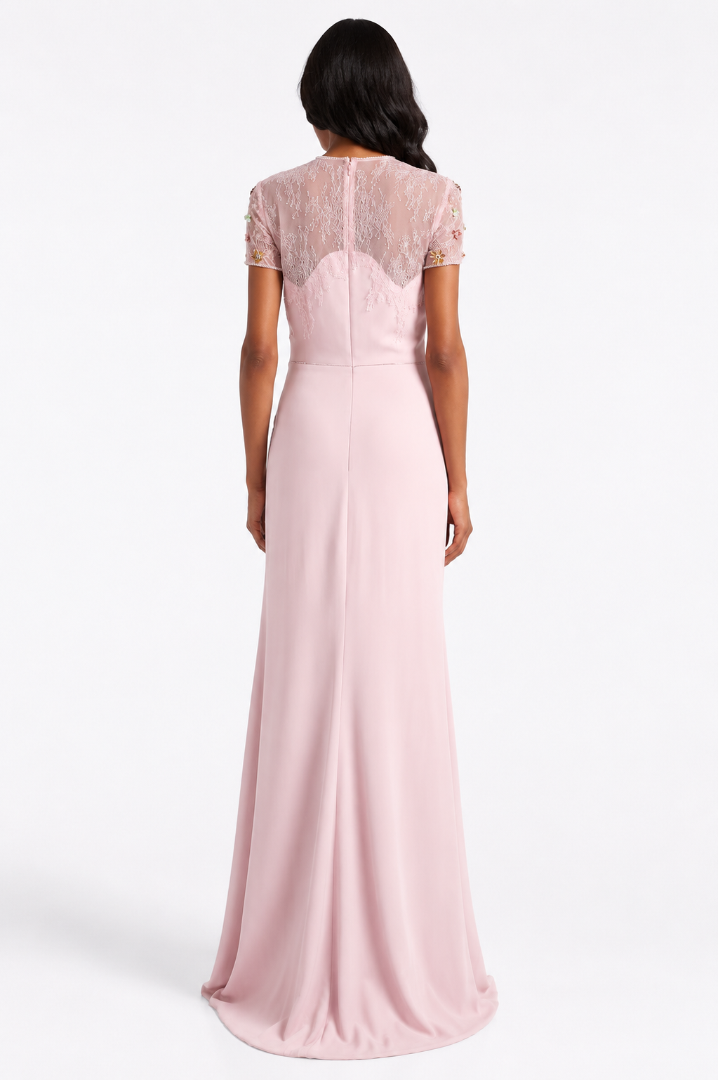 Blush Pink Embellished Lace Evening Gown - Blossom