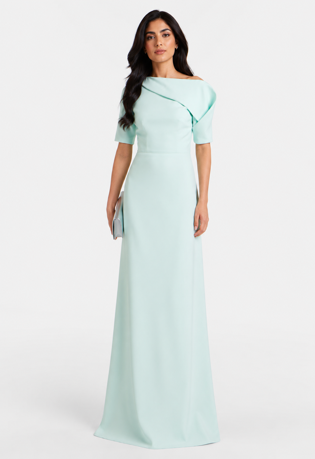 Mint Green Asymmetric Neck Maxi Dress - Celeste