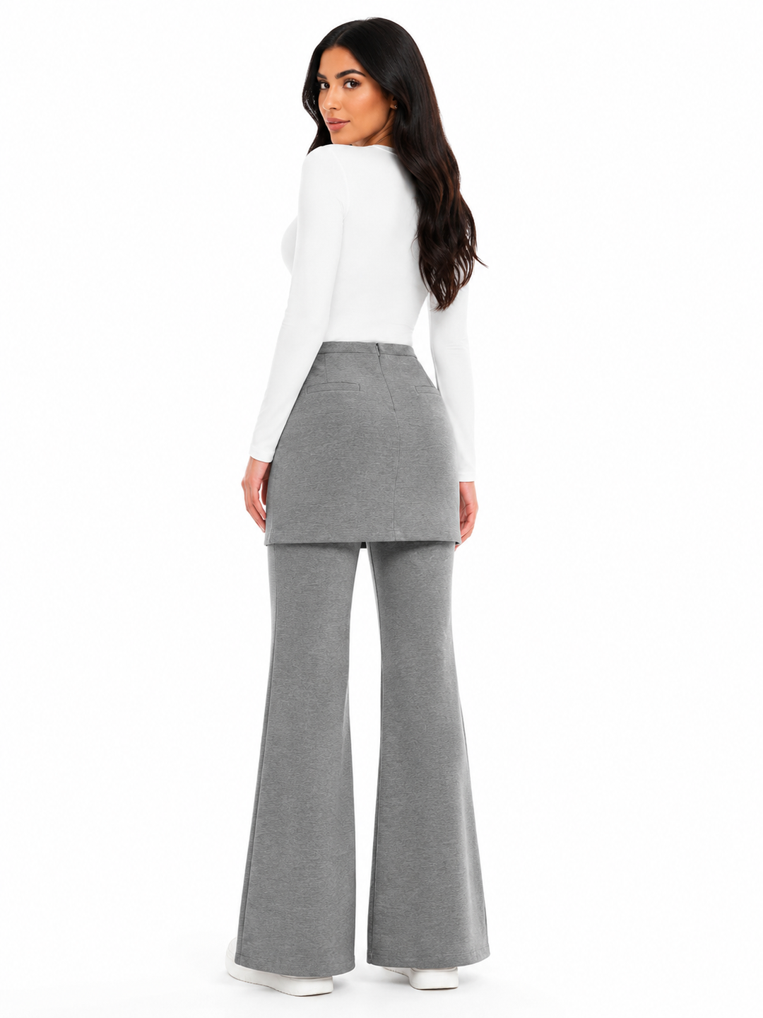 Layered Flare Pants Skirt - Heather