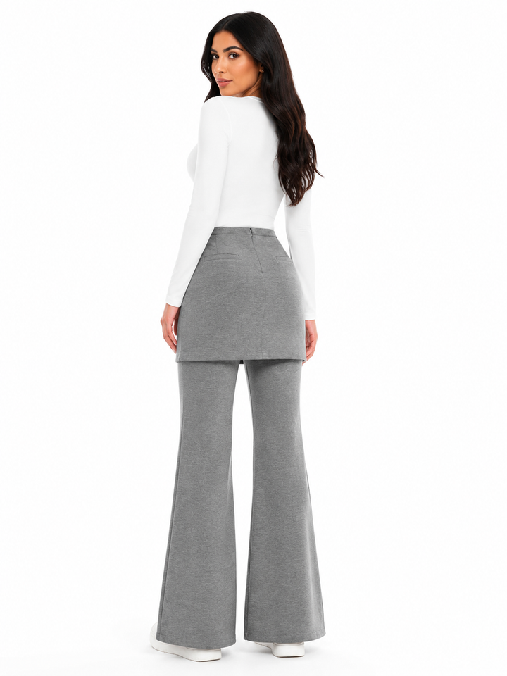 Layered Flare Pants Skirt - Heather