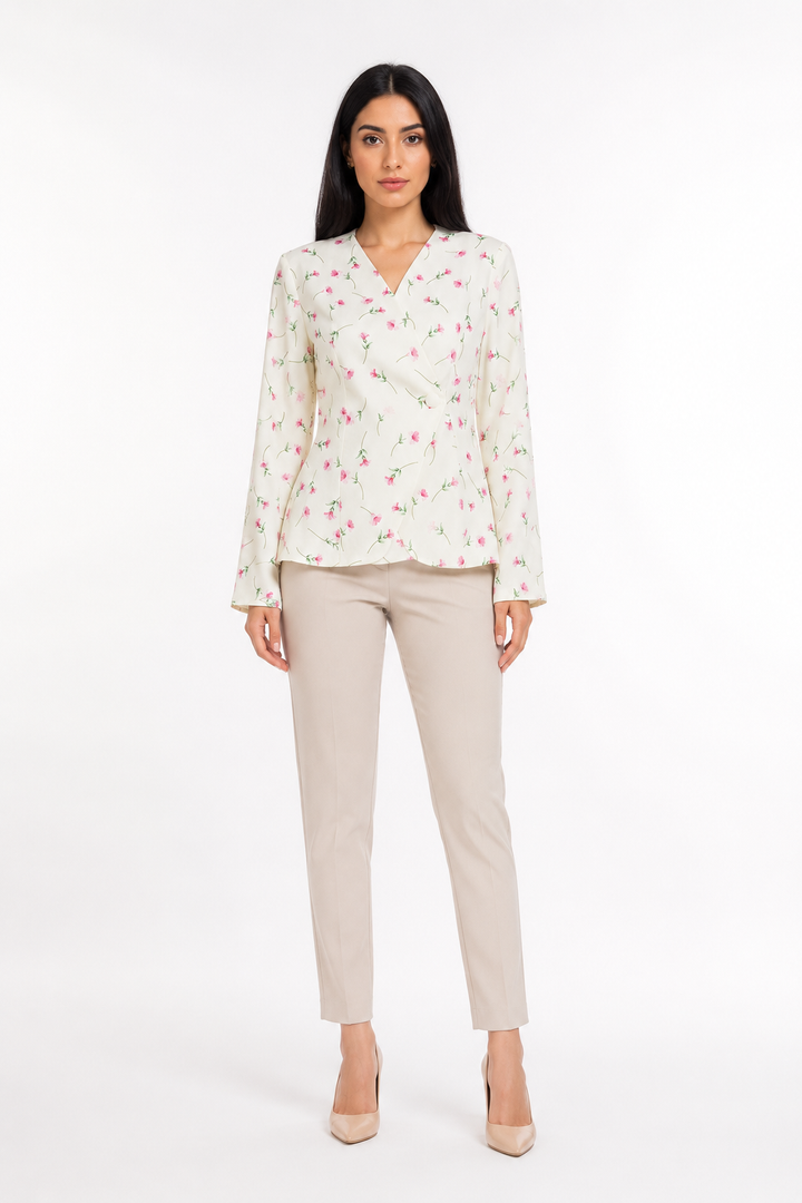 Ivory Floral Wrap Blouse – FIORÉNA
