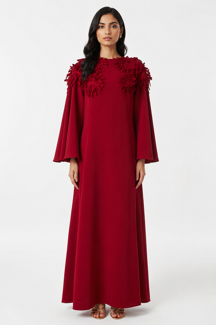 Floral Cape Sleeve Evening Gown - ROSAVÉ