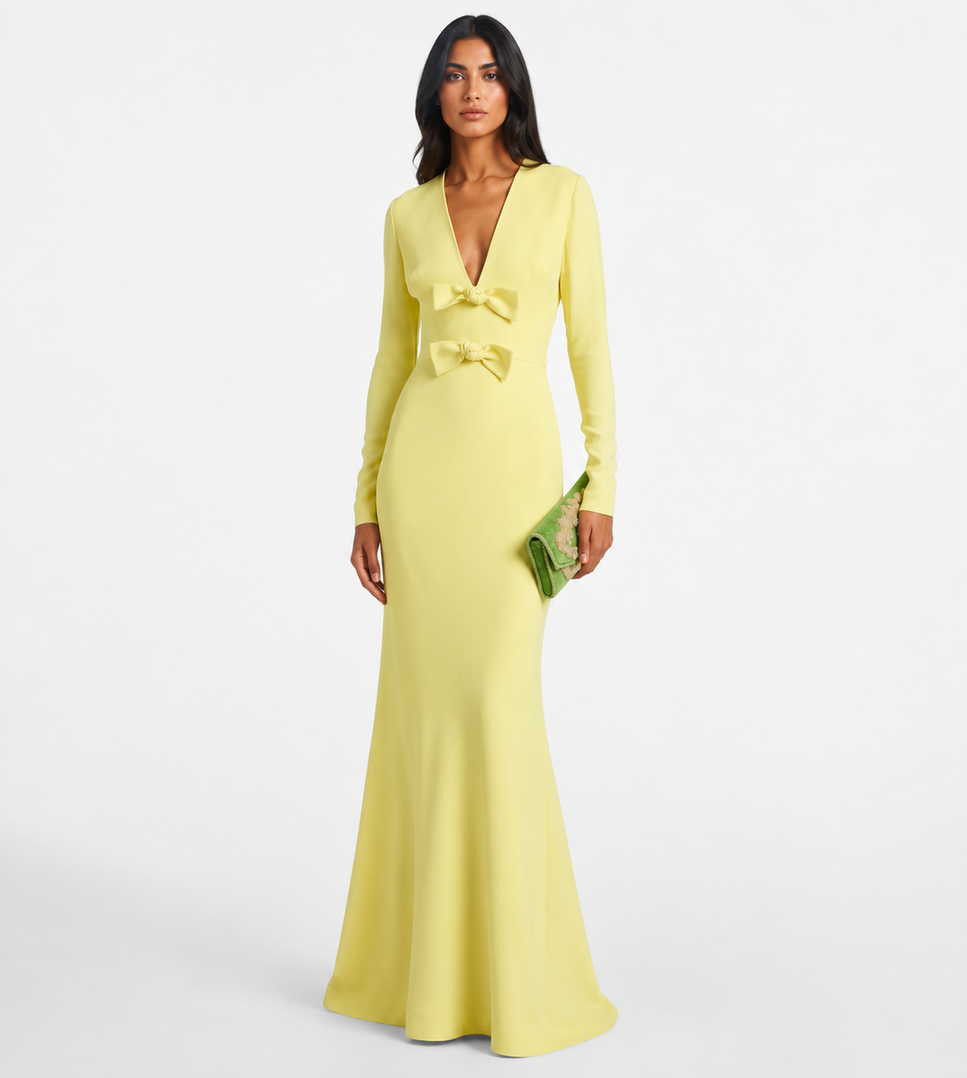 Lemon Yellow Bow Detail Mermaid Gown - Soleil