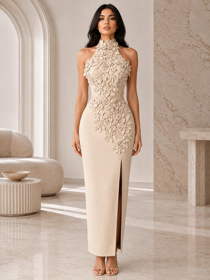 Floral Appliqué Halter Gown - Blossome