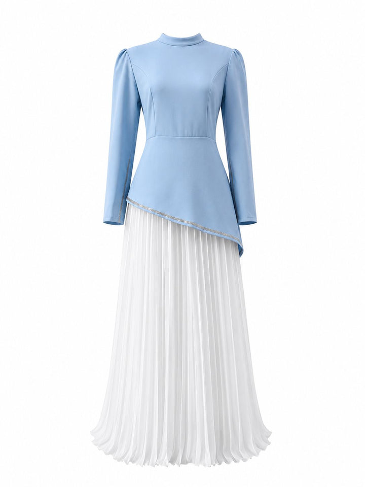 Pleated Chiffon Maxi Dress Set - Sky