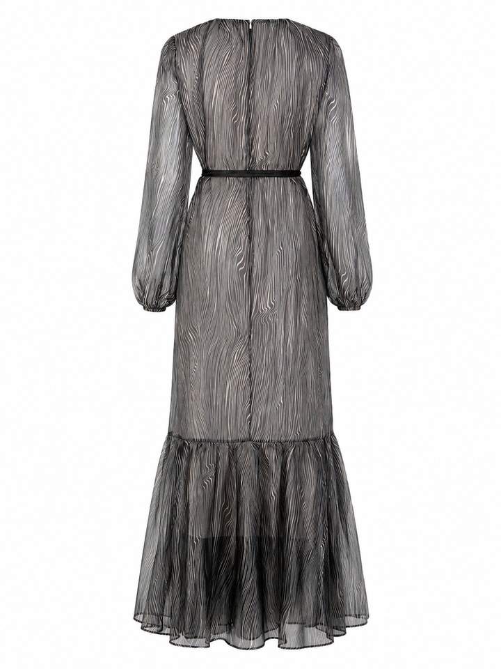 Black Sheer Wave Print Maxi Dress - Eclipse