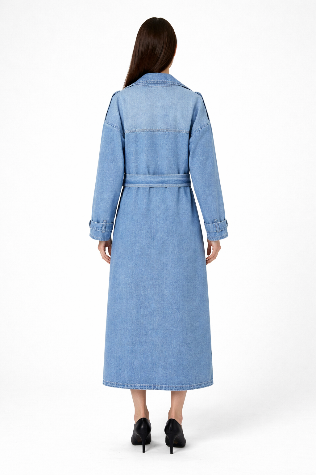 Denim Belted Trench Coat-XOLA
