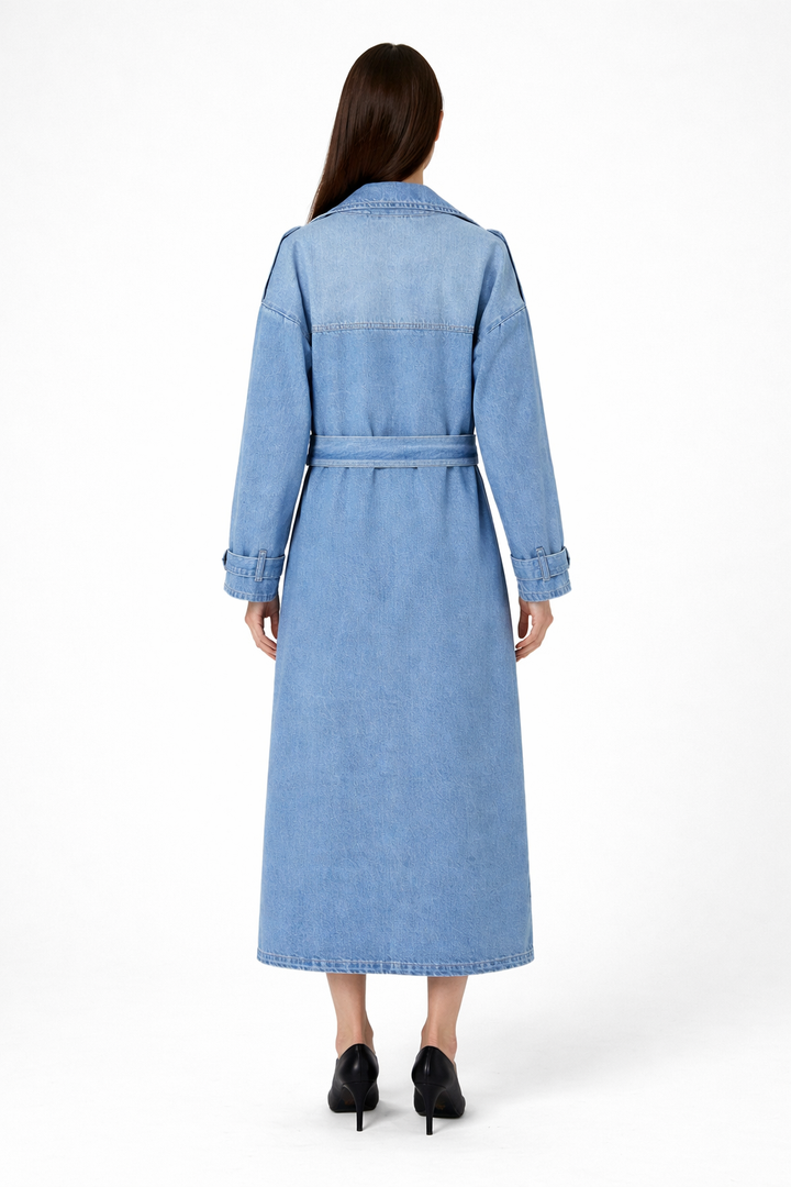 Denim Belted Trench Coat-XOLA