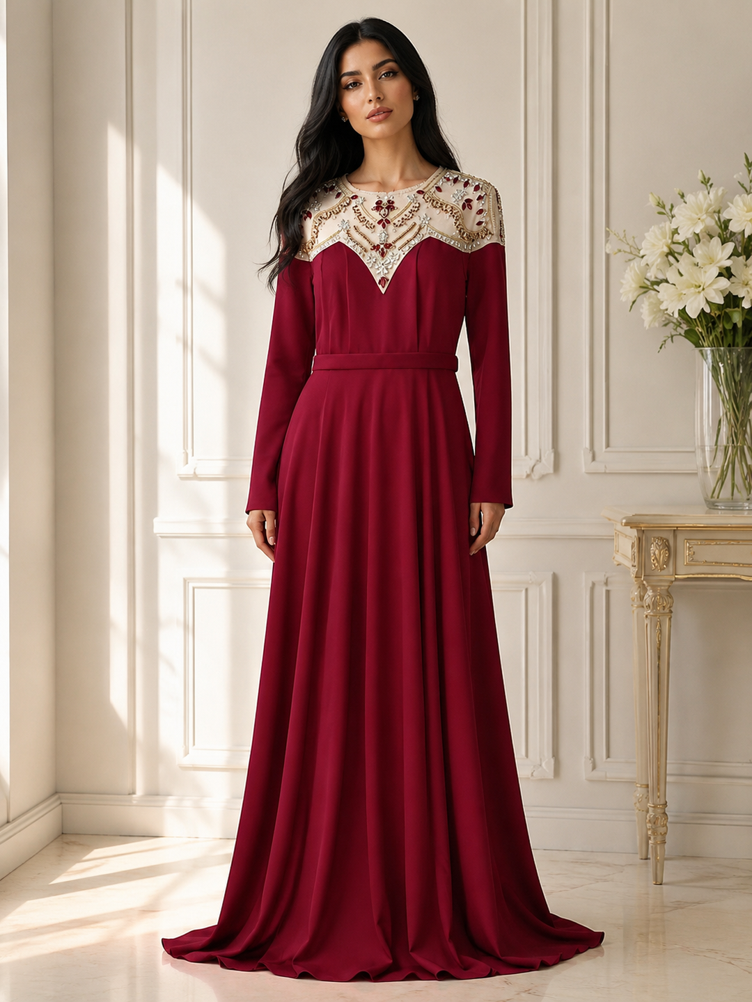 Ruby Regal Embellished Evening Gown - Majesty