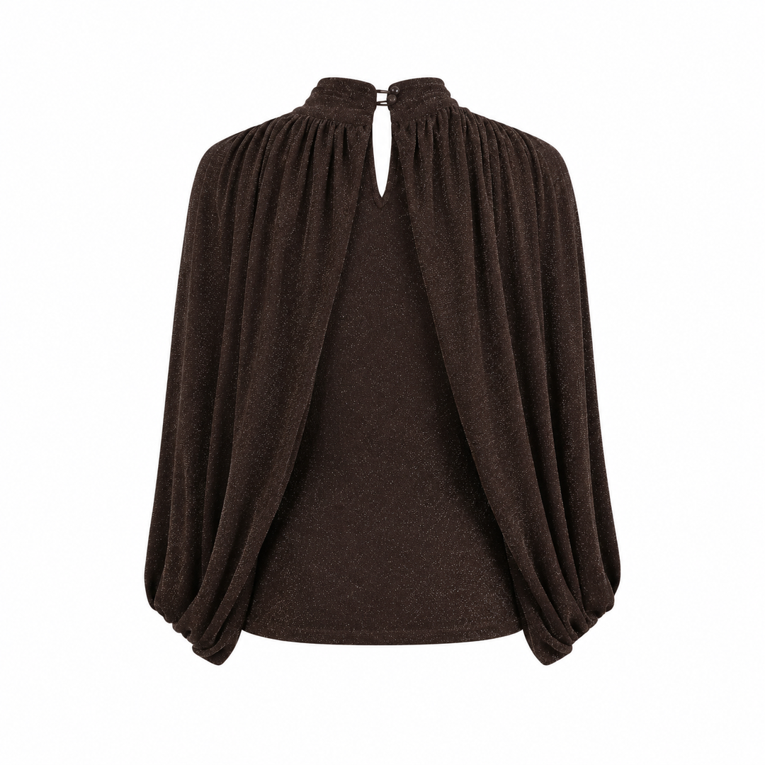 Mocha Shimmer Draped Blouse - Luxe