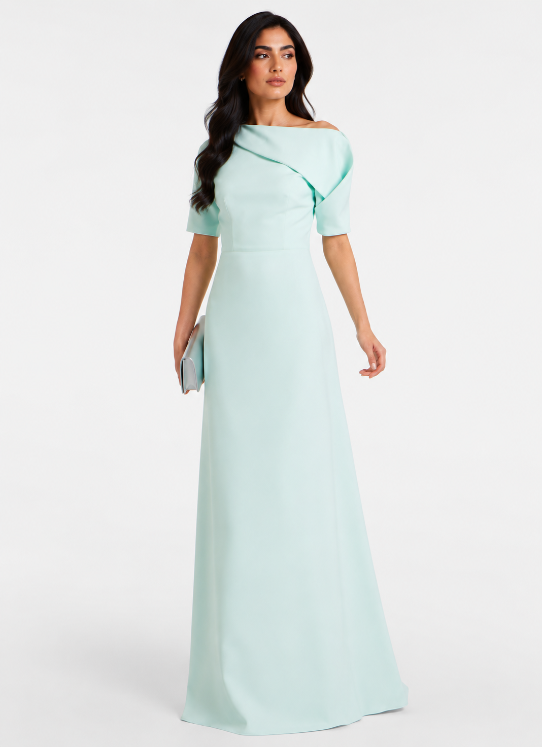 Mint Green Asymmetric Neck Maxi Dress - Celeste