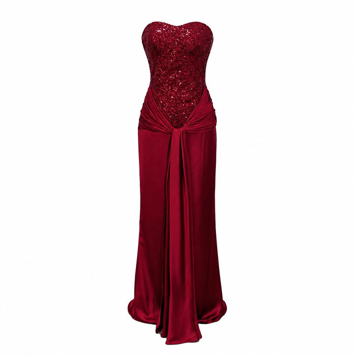 Sequin Satin Evening Gown - Ruby